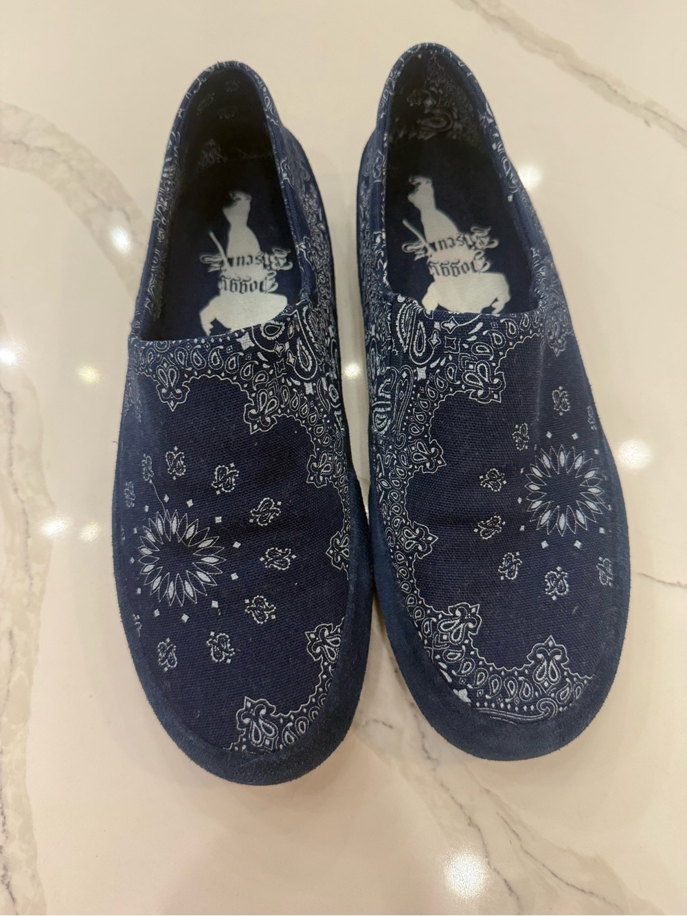 Snoop Dogg by Pony Navy Blue & White Bandana-Print Slip-On Shoes. Vintage